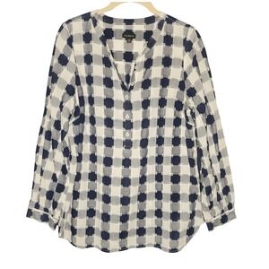 Talbots Women's Blue and White Dot Gingham Cotton Top, Medium